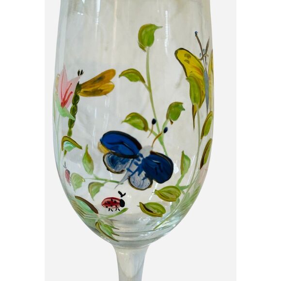 Set Of 2 Butterfly Meadows Wine Glass, Hand Painted Champagne Glasses - Picture 3 of 3